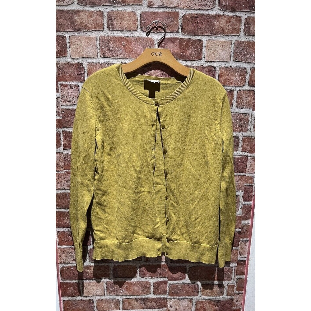 Ann Taylor Loft Tight Knit Yellow Button Down Boat/Wide‎ Neck Cardigan Sz M